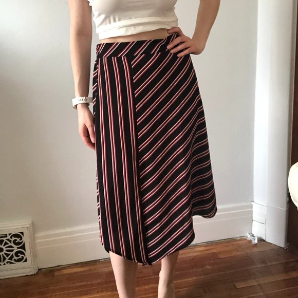 Black Asymmetrical Skirt with Red & White Stripes - Picture 1 of 1